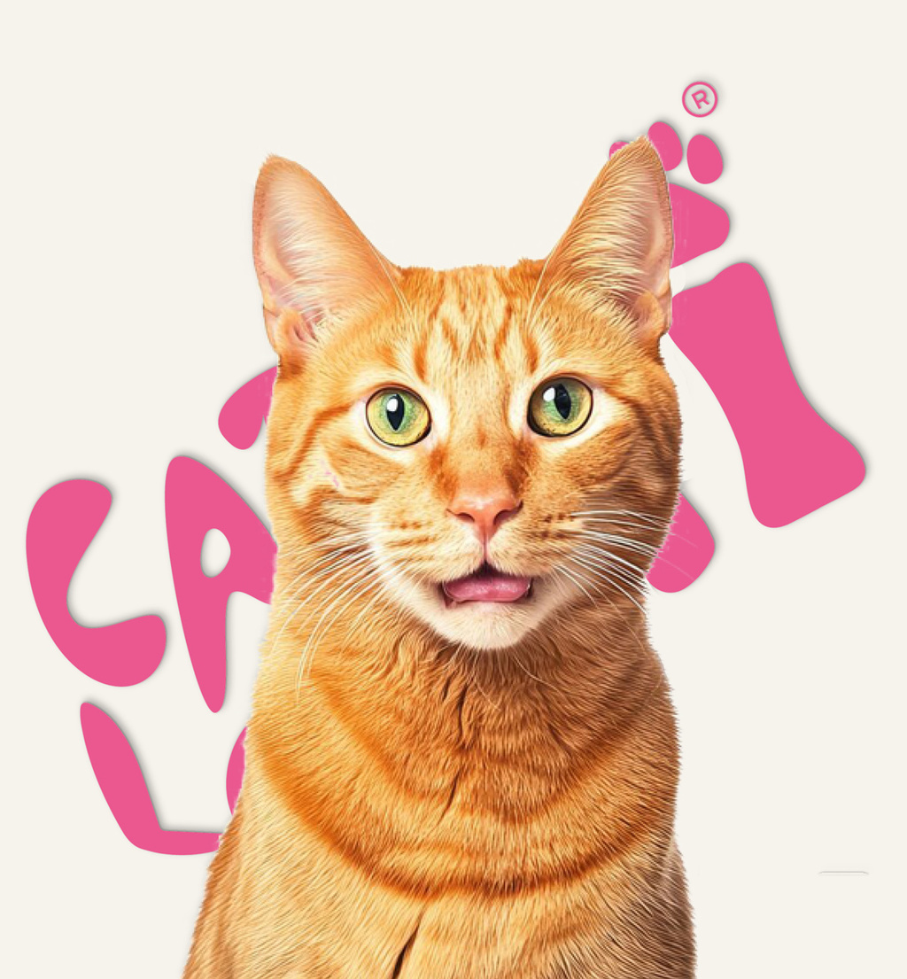 gato naranja con caption catlovers de fondo